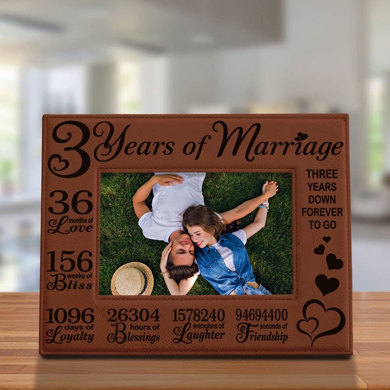 KATE POSH 3rd Anniversary Engraved Rawhide Leather Picture Frame (5x7 Horizontal) - Image 2